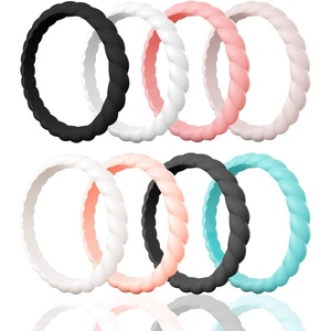 image:imageEgnaro Womens Braided Silicone Wedding Ring Stylish Stackable Rubber Band1ABlack  White  Faint Red  Whitepink  Ivory  Rose Gold  Black Gray  Mint Green