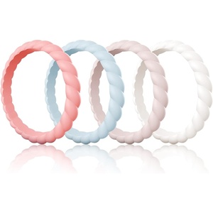 image:imageEgnaro Womens Braided Silicone Wedding Ring Stylish Stackable Rubber Band23Faint Red Light Blue Whitepink Ivory