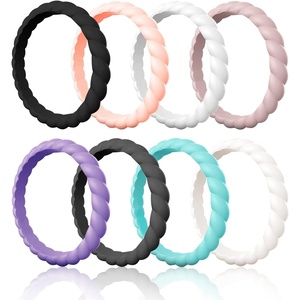 image:imageEgnaro Womens Braided Silicone Wedding Ring Stylish Stackable Rubber BandA  8 Rings Black Rose Gold White Pink Sand Ultra Violet Black Gray Mint Green Ivory