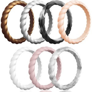 image:imageEgnaro Womens Braided Silicone Wedding Ring Stylish Stackable Rubber BandC  8 Rings Bronze Metallic Silver White Rose Gold Pink Sand Marble Black Glamour
