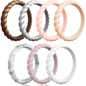 image:imageEgnaro Womens Braided Silicone Wedding Ring Stylish Stackable Rubber BandD  8 Rings Bronze Metallic Silver Rose Gold Light Rose Gold Pink Sand Marble White