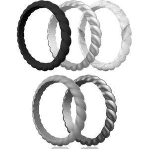 image:imageEgnaro Womens Braided Silicone Wedding Ring Stylish Stackable Rubber BandE2Black  Metallic Silver  Marble  Light Gray  Dark silver