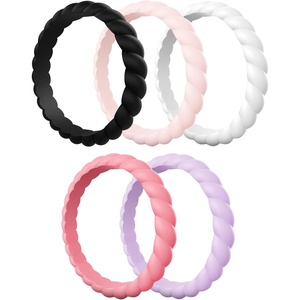 image:imageEgnaro Womens Braided Silicone Wedding Ring Stylish Stackable Rubber BandE33Soft Pink  Faint Red  Lilac Purple  Black  White