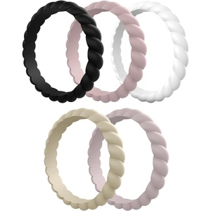 image:imageEgnaro Womens Braided Silicone Wedding Ring Stylish Stackable Rubber BandE3Royal Black  Bright Peach  Princess White  Cream Beige  Cloudy Pink