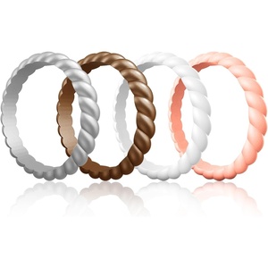 image:imageEgnaro Womens Braided Silicone Wedding Ring Stylish Stackable Rubber BandE6Metallic Silver  Bronze  White  Light Rose Gold