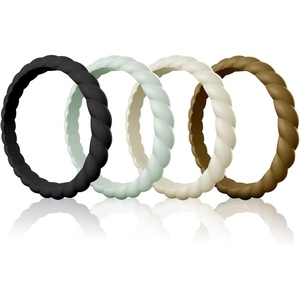 image:imageEgnaro Womens Braided Silicone Wedding Ring Stylish Stackable Rubber BandG  4 Rings Natural elegance Set