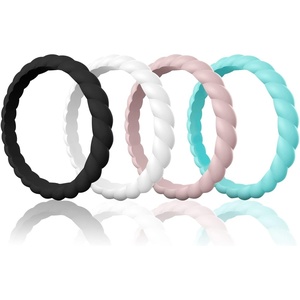 image:imageEgnaro Womens Braided Silicone Wedding Ring Stylish Stackable Rubber BandM  4 Rings Black White Pink Sand Mint Green