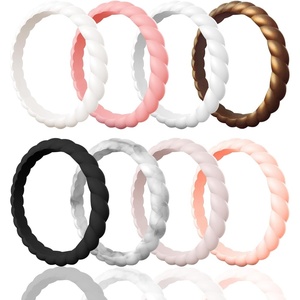 image:imageEgnaro Womens Braided Silicone Wedding Ring Stylish Stackable Rubber BandR  8 Rings Black Marble Whitepink Rose Gold Ivory Faint Red White Bronze