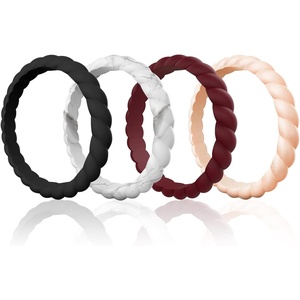 image:imageEgnaro Womens Braided Silicone Wedding Ring Stylish Stackable Rubber BandSETNBlack Marble Maroon Rose Gold