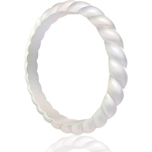 image:imageEgnaro Womens Braided Silicone Wedding Ring Stylish Stackable Rubber BandSETNPearl White