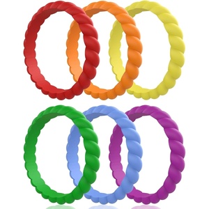image:imageEgnaro Womens Braided Silicone Wedding Ring Stylish Stackable Rubber BandSETPRed  Orange  Yellow  Cyan  Blue  Purple