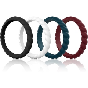 image:imageEgnaro Womens Braided Silicone Wedding Ring Stylish Stackable Rubber BandSETRBlack  White  Navy Blue  Chestnut