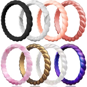image:imageEgnaro Womens Braided Silicone Wedding Ring Stylish Stackable Rubber BandSETTBlack  Marble  Rose Gold  Metal Rose Red  Light Red  Copper  Metal Pearl White  Starry Purple