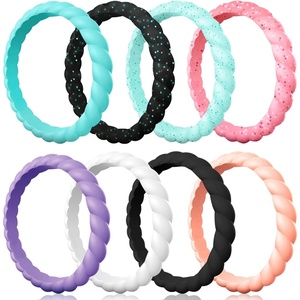 image:imageEgnaro Womens Braided Silicone Wedding Ring Stylish Stackable Rubber BandSETULight Green  Black Green Flashing  Green Flashing  Pink Flashing  Purple  White  Pure Black  Rose Gold