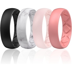 image:imageEgnaro Womens Bridal Rings Sets 6mm Wide 2mm Thick Silicone Wedding Rubber Band with Half Size Inner Arc Ergonomic Breathable DesignSETABlack  Marble  Whitepink  Faint Red
