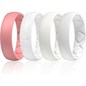image:imageEgnaro Womens Bridal Rings Sets 6mm Wide 2mm Thick Silicone Wedding Rubber Band with Half Size Inner Arc Ergonomic Breathable DesignSETBFaint Red  White Silver Glitter  Ivory  White