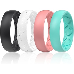 image:imageEgnaro Womens Bridal Rings Sets 6mm Wide 2mm Thick Silicone Wedding Rubber Band with Half Size Inner Arc Ergonomic Breathable DesignSETC4Black  White Silver Glitter  Faint Red  Mint Green