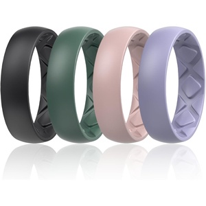 image:imageEgnaro Womens Bridal Rings Sets 6mm Wide 2mm Thick Silicone Wedding Rubber Band with Half Size Inner Arc Ergonomic Breathable DesignSETC5Black  Green  Bright Peach  Cloudy Blue