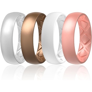 image:imageEgnaro Womens Bridal Rings Sets 6mm Wide 2mm Thick Silicone Wedding Rubber Band with Half Size Inner Arc Ergonomic Breathable DesignSETC7Metallic Silver  Bronze  White  Light Rose Gold