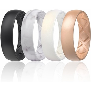 image:imageEgnaro Womens Bridal Rings Sets 6mm Wide 2mm Thick Silicone Wedding Rubber Band with Half Size Inner Arc Ergonomic Breathable DesignSETOBlack Marble Rose Gold Pearl