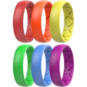 image:imageEgnaro Womens Bridal Rings Sets 6mm Wide 2mm Thick Silicone Wedding Rubber Band with Half Size Inner Arc Ergonomic Breathable DesignT13Red  Orange  Yellow  Cyan  Blue  Purple