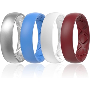 image:imageEgnaro Womens Bridal Rings Sets 6mm Wide 2mm Thick Silicone Wedding Rubber Band with Half Size Inner Arc Ergonomic Breathable DesignT3Metallic Silver  Blue  White  Maroon