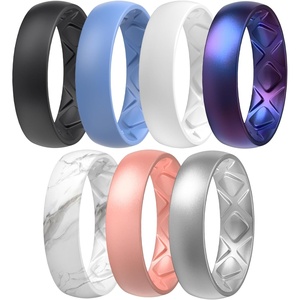 image:imageEgnaro Womens Bridal Rings Sets 6mm Wide 2mm Thick Silicone Wedding Rubber Band with Half Size Inner Arc Ergonomic Breathable DesignT7Black  Blue  White  Galaxy  Marble  Light Rose Gold  Metallic Silver