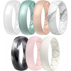 image:imageEgnaro Womens Bridal Rings Sets 6mm Wide 2mm Thick Silicone Wedding Rubber Band with Half Size Inner Arc Ergonomic Breathable DesignT8Bright Pearl  Metallic Blue  Rose Gold  Marble  Black Glamour  Pink Sand  Ivory