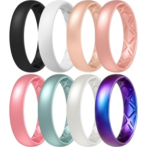 image:imageEgnaro Womens Silicone Engagement Ring 55mm Wide Comfort Fit Shimmer SetA1Glitter Pearl Glow  Rose Gold  Peach  Metallic Green  Claret Red  Galaxy Matte Black  White