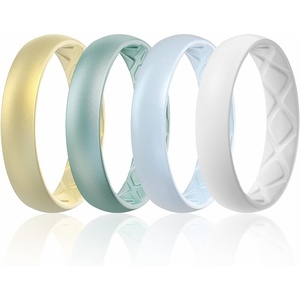 image:imageEgnaro Womens Silicone Engagement Ring 55mm Wide Comfort Fit Shimmer SetA5Glitter Champagne Gold  Canal Blue  Illusion Blue Matte White
