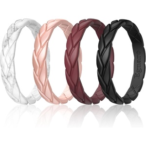 image:imageEgnaro Womens Silicone Stackable Rings 35mm Wide 2mm Thick Flexible Rubber Wedding Bands Leaf Braided Design Breathable Grooves For Gym WorkoutA1Bordeaux  Rose Gold  Marble  Black