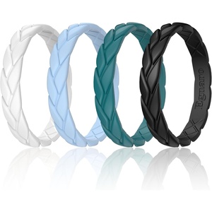image:imageEgnaro Womens Silicone Stackable Rings 35mm Wide 2mm Thick Flexible Rubber Wedding Bands Leaf Braided Design Breathable Grooves For Gym WorkoutA4White  Classic Blue  Jade Green  Black