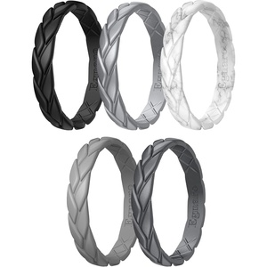 image:imageEgnaro Womens Silicone Stackable Rings 35mm Wide 2mm Thick Flexible Rubber Wedding Bands Leaf Braided Design Breathable Grooves For Gym WorkoutA7Black  Silver  Marble  Light Gray  Dark Silver