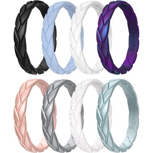 image:imageEgnaro Womens Silicone Stackable Rings 35mm Wide 2mm Thick Flexible Rubber Wedding Bands Leaf Braided Design Breathable Grooves For Gym WorkoutB1Black  Pale Azure  White  Galaxy  Rose Gold  Silver  White Pink Sparkle  Metallic Green