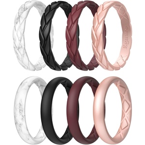 image:imageEgnaro Womens Silicone Stackable Rings 35mm Wide 2mm Thick Flexible Rubber Wedding Bands Leaf Braided Design Breathable Grooves For Gym WorkoutB2Bordeaux  Peach  Marble  Black