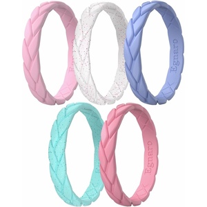 image:imageEgnaro Womens Silicone Stackable Rings 35mm Wide 2mm Thick Flexible Rubber Wedding Bands Leaf Braided Design Breathable Grooves For Gym WorkoutB5Faint Red  Petal Pink  Light PurpleBlue  Light Pink Sparkle  Green Blue Sparkle