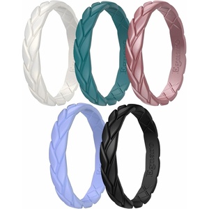 image:imageEgnaro Womens Silicone Stackable Rings 35mm Wide 2mm Thick Flexible Rubber Wedding Bands Leaf Braided Design Breathable Grooves For Gym WorkoutB6Light PurpleBlue  Emerald Green  Black  Peal White  Sparkle Rose
