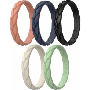 image:imageEgnaro Womens Silicone Stackable Rings 35mm Wide 2mm Thick Flexible Rubber Wedding Bands Leaf Braided Design Breathable Grooves For Gym WorkoutB7Dark Blue  Mist Green  Pumpkin  Beige  Black