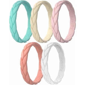 image:imageEgnaro Womens Silicone Stackable Rings 35mm Wide 2mm Thick Flexible Rubber Wedding Bands Leaf Braided Design Breathable Grooves For Gym WorkoutB9Pale Cyan  Nude  Sand Pink  Coral Red  White