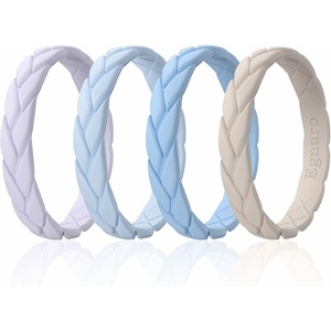 image:imageEgnaro Womens Silicone Stackable Rings 35mm Wide 2mm Thick Flexible Rubber Wedding Bands Leaf Braided Design Breathable Grooves For Gym WorkoutR1Gray Purple  Arctic Ice  Blue  Beige