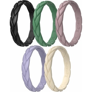 image:imageEgnaro Womens Silicone Stackable Rings 35mm Wide 2mm Thick Flexible Rubber Wedding Bands Leaf Braided Design Breathable Grooves For Gym WorkoutR3Black  Fir Green  Bright Peach  Cloudy Blue  Cream Beige