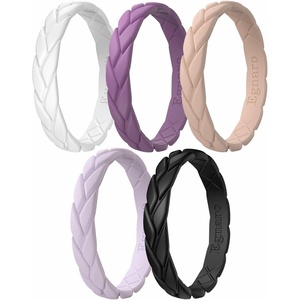 image:imageEgnaro Womens Silicone Stackable Rings 35mm Wide 2mm Thick Flexible Rubber Wedding Bands Leaf Braided Design Breathable Grooves For Gym WorkoutR4Black  Orchid Haze  White  Light Pink  Light Purple