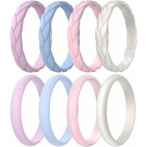 image:imageEgnaro Womens Silicone Stackable Rings 35mm Wide 2mm Thick Flexible Rubber Wedding Bands Leaf Braided Design Breathable Grooves For Gym WorkoutR5Pink Camo  Lilac Purple  Sky Blue  Pearl White