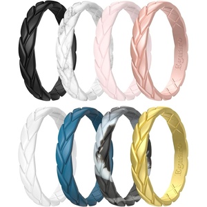 image:imageEgnaro Womens Silicone Stackable Rings 35mm Wide 2mm Thick Flexible Rubber Wedding Bands Leaf Braided Design Breathable Grooves For Gym WorkoutR6Black  Marble  White Pink  Peach  White  Teal  Black Gray Camo  Gold