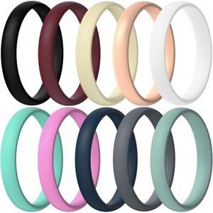 image:imageEgnaro Womens Silicone Wedding Ring 25mm Wide 18mm Thick Rubber Band Set2Black  Maroon  Cream Beige  Light Rose Gold  White  Light Green  Light Pink  Dark Blue  Green  Cloudy Green