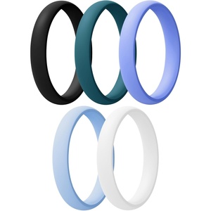 image:imageEgnaro Womens Silicone Wedding Ring 25mm Wide 18mm Thick Rubber Band Set5White  Emerald Green  light purpleblue  sky blue  Black