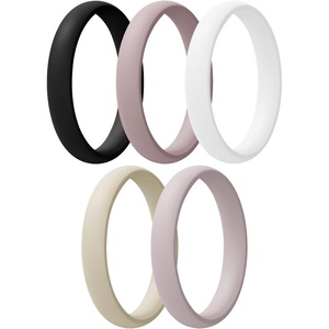 image:imageEgnaro Womens Silicone Wedding Ring 25mm Wide 18mm Thick Rubber Band SetSETC3Royal Black  Bright Peach  Princess White  Cream Beige  Cloudy Pink