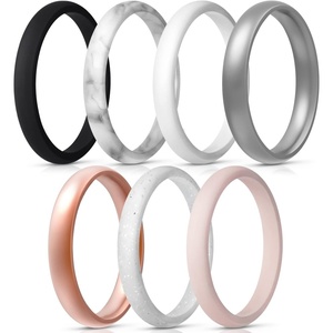 image:imageEgnaro Womens Silicone Wedding Ring 25mm Wide 18mm Thick Rubber Band SetSETCWhite Black Silver White Pink Rose Gold Marble White Silver Glitter