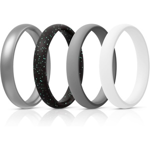 image:imageEgnaro Womens Silicone Wedding Ring 25mm Wide 18mm Thick Rubber Band SetSETD2Metallic Silver  Black Sparkle  Light Gray  White