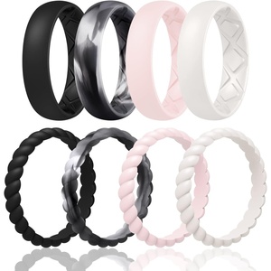 image:imageEgnaro Womens Stackable Silicone Rings 2555mm Wide 182mm Thick BandsA33Black Black Glamour  Pink Sand  Ivory